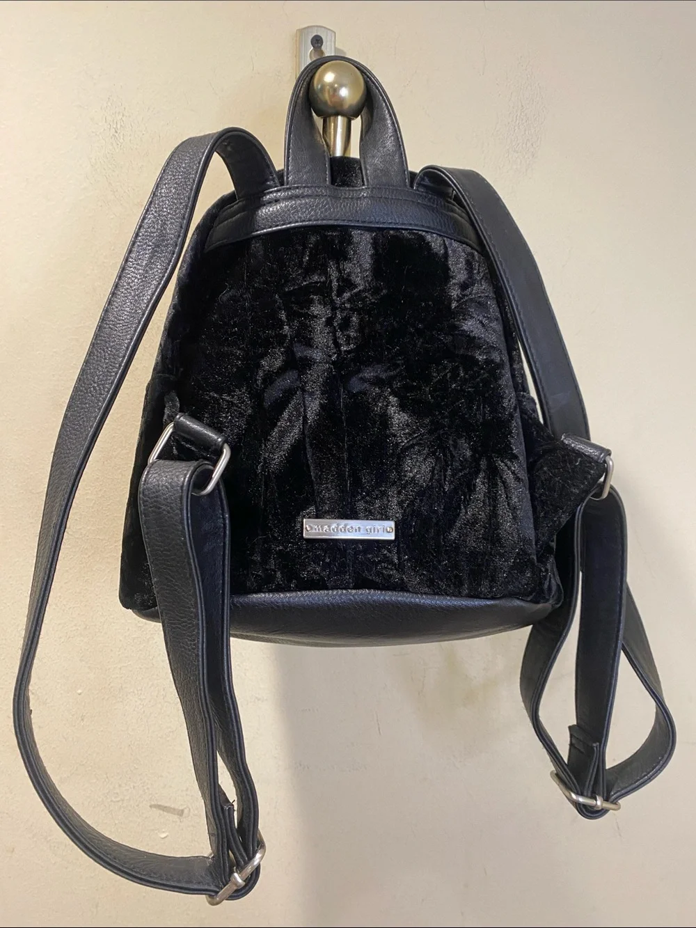 STEVE MADDEN Black Velvet Studded Mini Backpack - Women's Bag